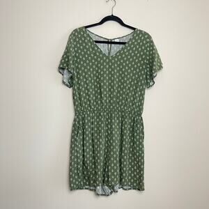 Old Navy Green Floral Pull On Boho Summer Romper Women's Sz L